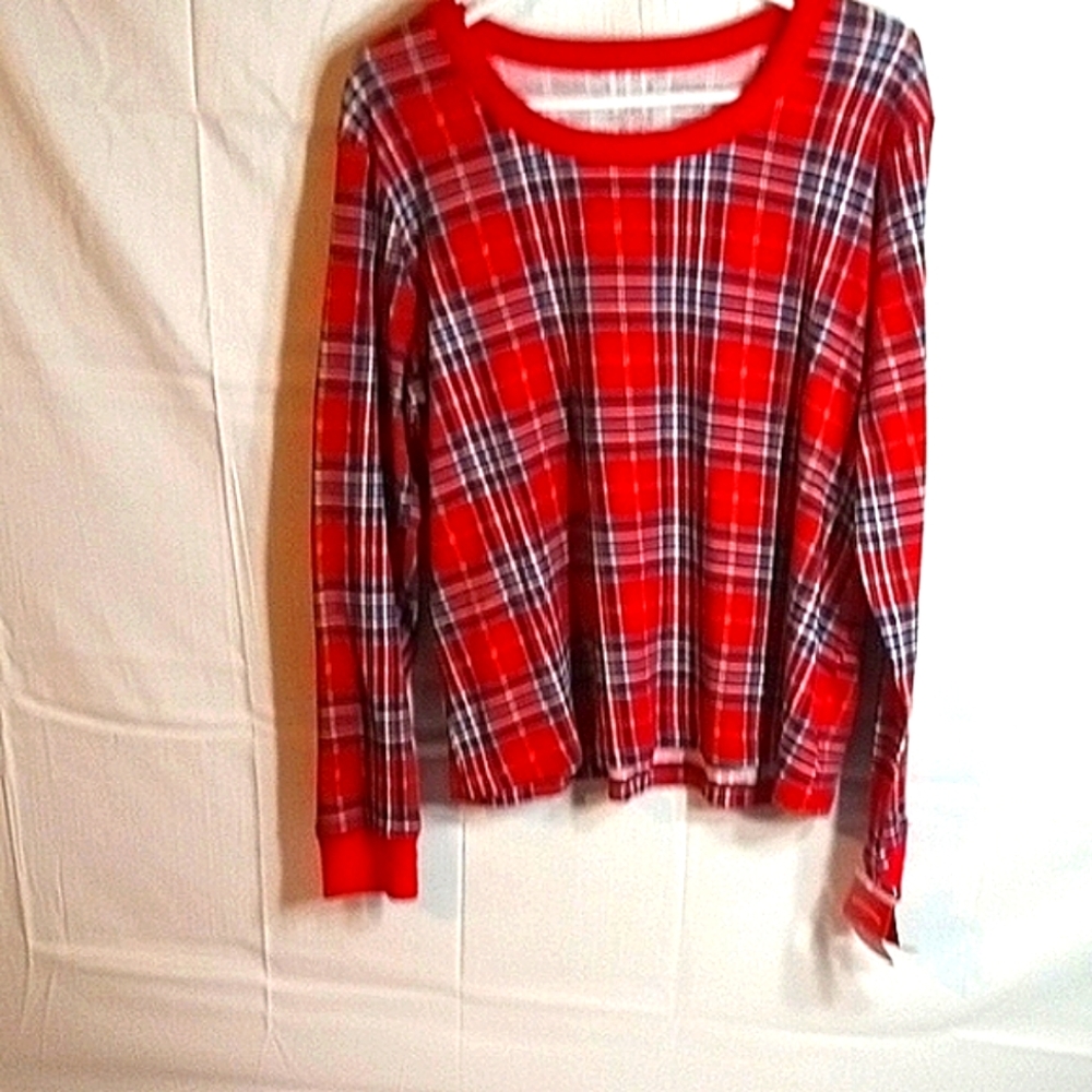 Wonder Shop Plaid Cotton Cozy Red Women's Sleep Top Size XL